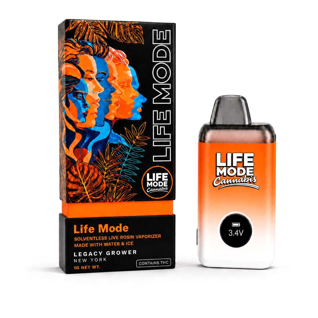 LIFE MODE Live Rosin AIO Vape Neon Orange package