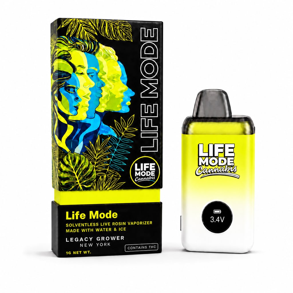 LIFE MODE Live Rosin AIO Vape Neon Yellow package