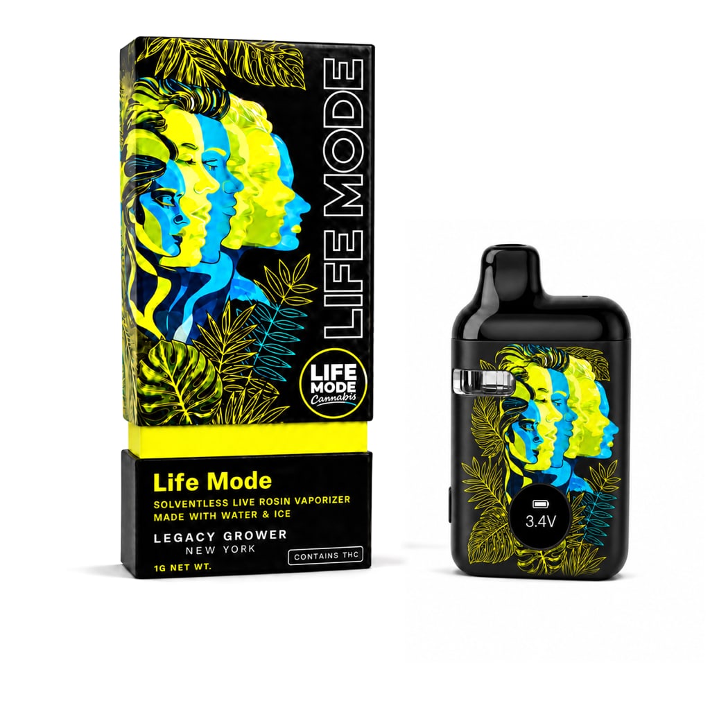 LIFE MODE Live Rosin AIO Vape Neon Yellow package