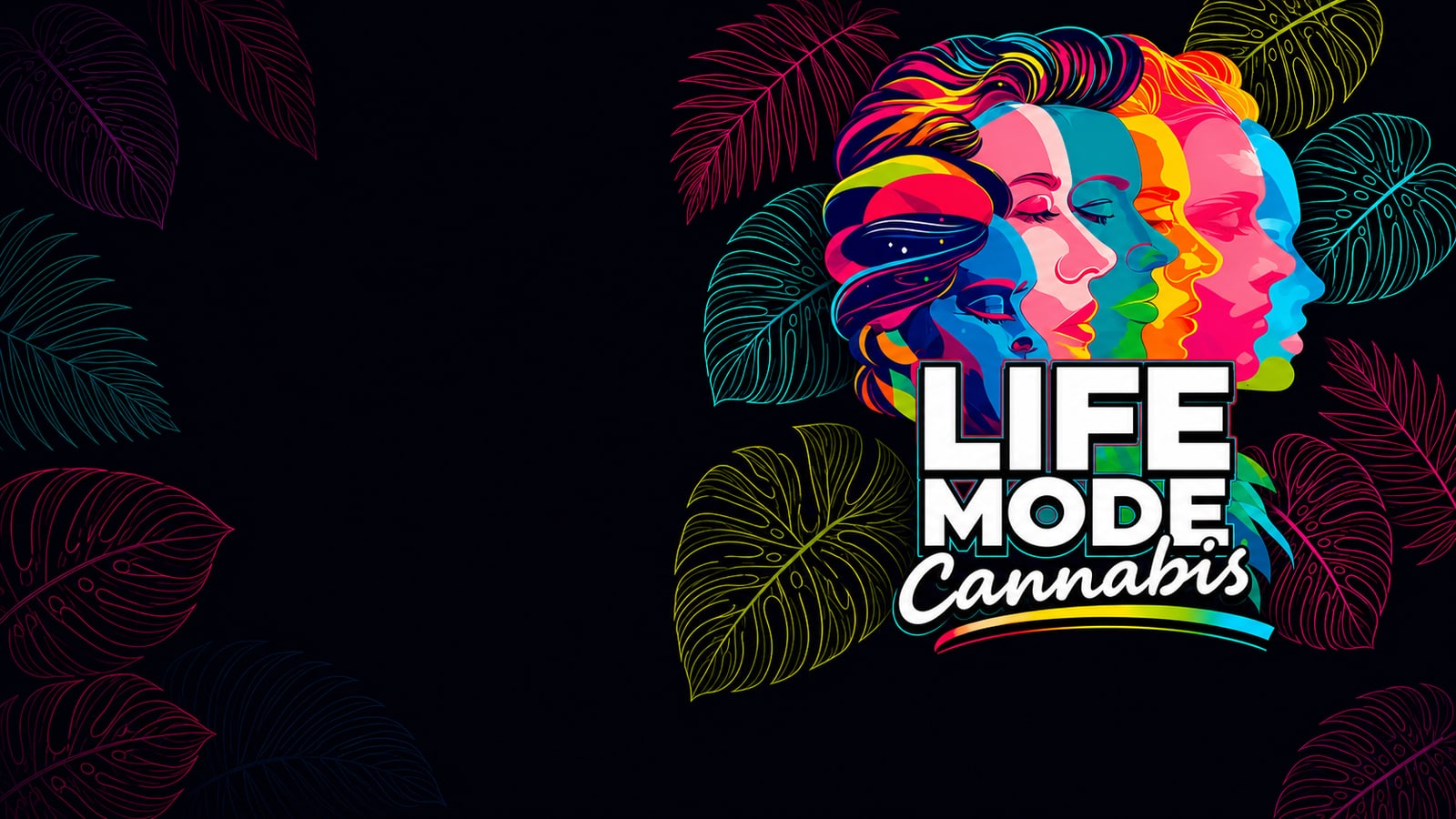 Neon LIFE MODE faces and pop-art brand poster